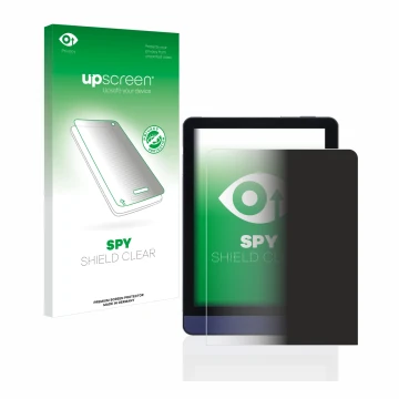 Parte frontale di una confezione del prodotto con il logo del marchio upscreen. Accanto è raffigurato il dispositivo Meebook M
