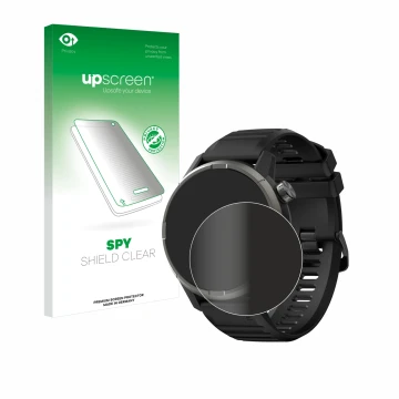 Parte frontale di una confezione del prodotto con il logo del marchio upscreen. Accanto è raffigurato il dispositivo Kiprun GP