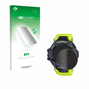 Parte frontale di una confezione del prodotto con il logo del marchio upscreen. Accanto è raffigurato il dispositivo Casio G-S