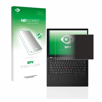 Parte frontale di una confezione del prodotto con il logo del marchio upscreen. Accanto è raffigurato il dispositivo Lenovo Th