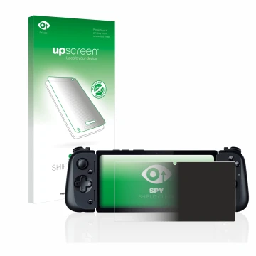 Parte frontale di una confezione del prodotto con il logo del marchio upscreen. Accanto è raffigurato il dispositivo Razer Edg