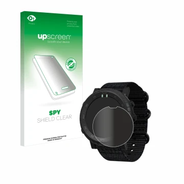 Parte frontale di una confezione del prodotto con il logo del marchio upscreen. Accanto è raffigurato il dispositivo Suunto Co