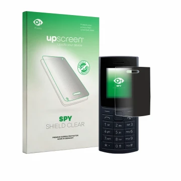 Parte frontale di una confezione del prodotto con il logo del marchio upscreen. Accanto è raffigurato il dispositivo Nokia 110