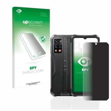 Parte frontale di una confezione del prodotto con il logo del marchio upscreen. Accanto è raffigurato il dispositivo Blackview