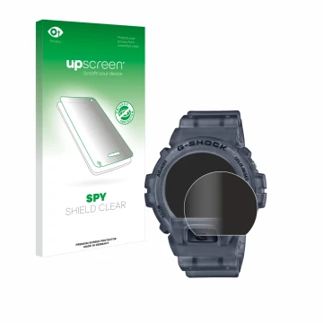 Parte frontale di una confezione del prodotto con il logo del marchio upscreen. Accanto è raffigurato il dispositivo Casio G-S