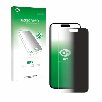 Parte frontale di una confezione del prodotto con il logo del marchio upscreen. Accanto è raffigurato il dispositivo Apple iPh