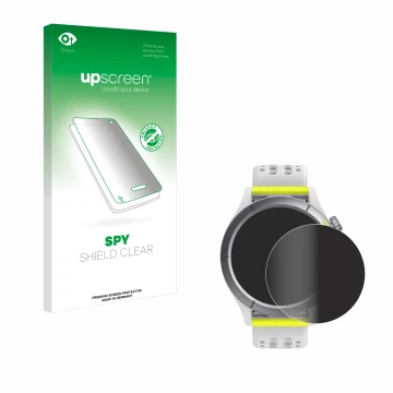 Parte frontale di una confezione del prodotto con il logo del marchio upscreen. Accanto è raffigurato il dispositivo Huami Ama