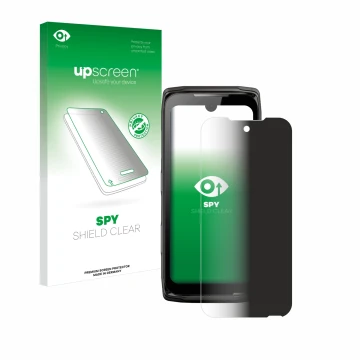 Parte frontale di una confezione del prodotto con il logo del marchio upscreen. Accanto è raffigurato il dispositivo Crosscall