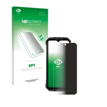 Parte frontale di una confezione del prodotto con il logo del marchio upscreen. Accanto è raffigurato il dispositivo Doogee S1