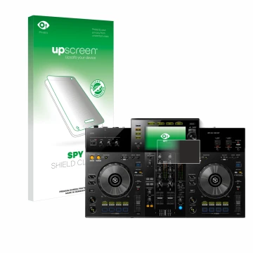 Parte frontale di una confezione del prodotto con il logo del marchio upscreen. Accanto è raffigurato il dispositivo Pioneer X