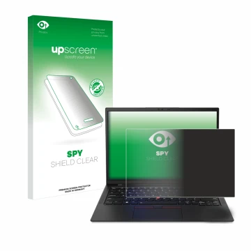 Parte frontale di una confezione del prodotto con il logo del marchio upscreen. Accanto è raffigurato il dispositivo Lenovo Th