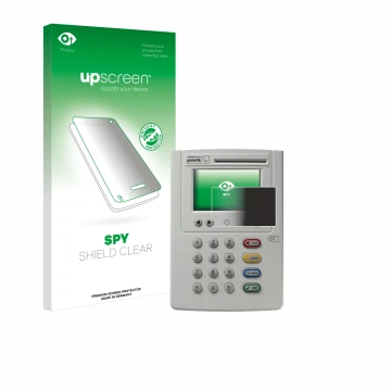 Parte frontale di una confezione del prodotto con il logo del marchio upscreen. Accanto è raffigurato il dispositivo ingenico 