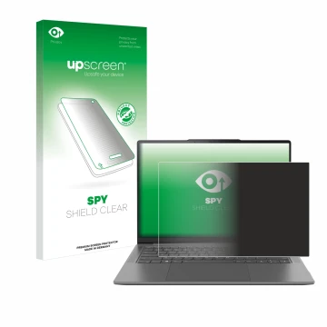 Parte frontale di una confezione del prodotto con il logo del marchio upscreen. Accanto è raffigurato il dispositivo Lenovo Yo