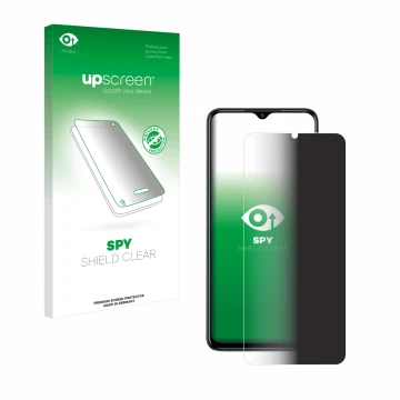 Parte frontale di una confezione del prodotto con il logo del marchio upscreen. Accanto è raffigurato il dispositivo Infinix H
