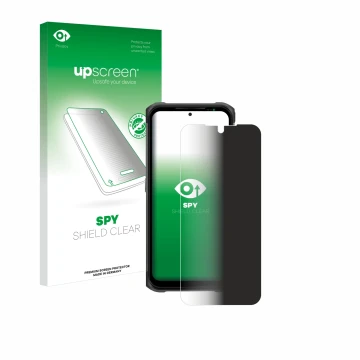 Parte frontale di una confezione del prodotto con il logo del marchio upscreen. Accanto è raffigurato il dispositivo Ulefone A