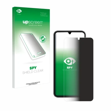 Parte frontale di una confezione del prodotto con il logo del marchio upscreen. Accanto è raffigurato il dispositivo Samsung G