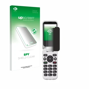 Parte frontale di una confezione del prodotto con il logo del marchio upscreen. Accanto è raffigurato il dispositivo Doro 6820