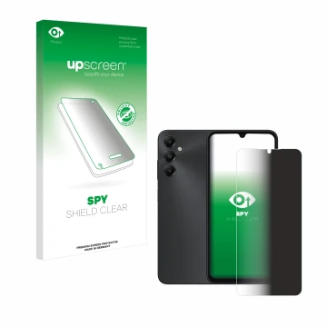 Parte frontale di una confezione del prodotto con il logo del marchio upscreen. Accanto è raffigurato il dispositivo Samsung G