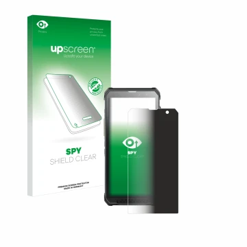 Parte frontale di una confezione del prodotto con il logo del marchio upscreen. Accanto è raffigurato il dispositivo RugGear R