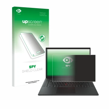 Parte frontale di una confezione del prodotto con il logo del marchio upscreen. Accanto è raffigurato il dispositivo Lenovo Th