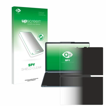 Parte frontale di una confezione del prodotto con il logo del marchio upscreen. Accanto è raffigurato il dispositivo Lenovo Yo