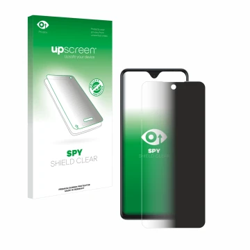 Parte frontale di una confezione del prodotto con il logo del marchio upscreen. Accanto è raffigurato il dispositivo Tecno Spa