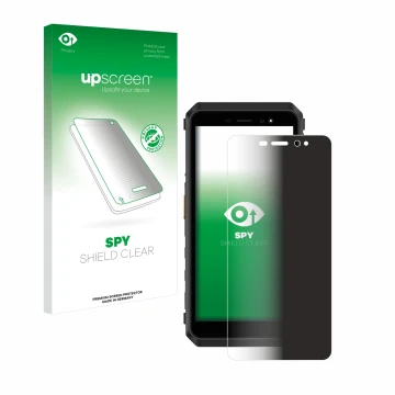 Parte frontale di una confezione del prodotto con il logo del marchio upscreen. Accanto è raffigurato il dispositivo Ulefone P