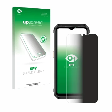 Parte frontale di una confezione del prodotto con il logo del marchio upscreen. Accanto è raffigurato il dispositivo Ulefone P