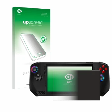 Parte frontale di una confezione del prodotto con il logo del marchio upscreen. Accanto è raffigurato il dispositivo MSI Claw 