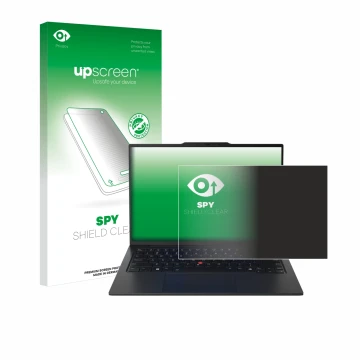 Parte frontale di una confezione del prodotto con il logo del marchio upscreen. Accanto è raffigurato il dispositivo Lenovo Th