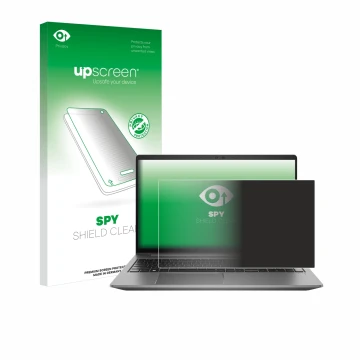 Parte frontale di una confezione del prodotto con il logo del marchio upscreen. Accanto è raffigurato il dispositivo HP Zbook 