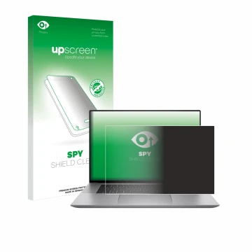 Parte frontale di una confezione del prodotto con il logo del marchio upscreen. Accanto è raffigurato il dispositivo HP Zbook 