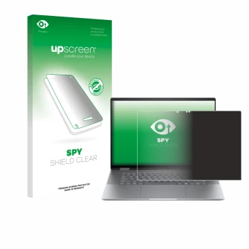 Parte frontale di una confezione del prodotto con il logo del marchio upscreen. Accanto è raffigurato il dispositivo HP Envy x