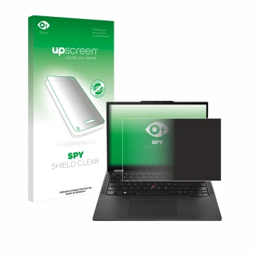 Parte frontale di una confezione del prodotto con il logo del marchio upscreen. Accanto è raffigurato il dispositivo Lenovo Th