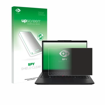 Parte frontale di una confezione del prodotto con il logo del marchio upscreen. Accanto è raffigurato il dispositivo Lenovo Th