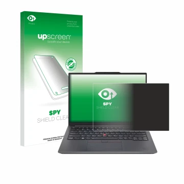 Parte frontale di una confezione del prodotto con il logo del marchio upscreen. Accanto è raffigurato il dispositivo Lenovo Th