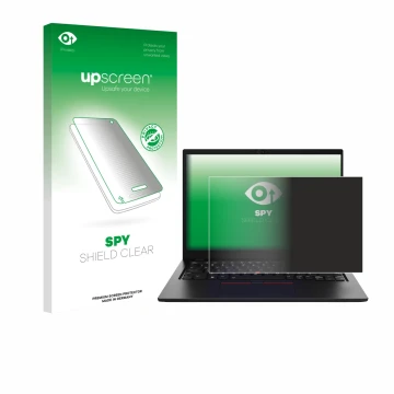 Parte frontale di una confezione del prodotto con il logo del marchio upscreen. Accanto è raffigurato il dispositivo Lenovo Th