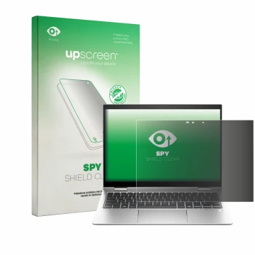 Parte frontale di una confezione del prodotto con il logo del marchio upscreen. Accanto è raffigurato il dispositivo HP Elite 