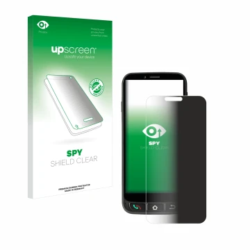 Parte frontale di una confezione del prodotto con il logo del marchio upscreen. Accanto è raffigurato il dispositivo SPC Zeus 