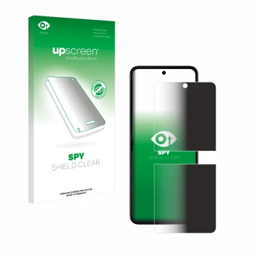 Parte frontale di una confezione del prodotto con il logo del marchio upscreen. Accanto è raffigurato il dispositivo Motorola 