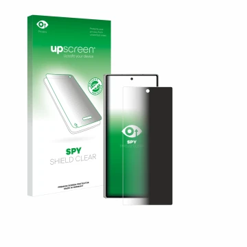 Parte frontale di una confezione del prodotto con il logo del marchio upscreen. Accanto è raffigurato il dispositivo Samsung G
