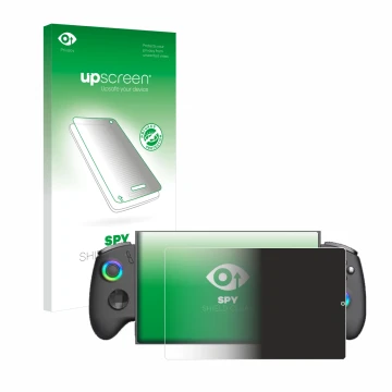 Parte frontale di una confezione del prodotto con il logo del marchio upscreen. Accanto è raffigurato il dispositivo OneXPlaye