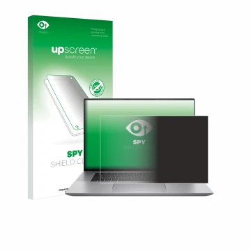 Parte frontale di una confezione del prodotto con il logo del marchio upscreen. Accanto è raffigurato il dispositivo HP Zbook 