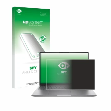 Parte frontale di una confezione del prodotto con il logo del marchio upscreen. Accanto è raffigurato il dispositivo HP ZBook 