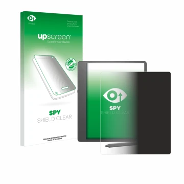 Parte frontale di una confezione del prodotto con il logo del marchio upscreen. Accanto è raffigurato il dispositivo Amazon Ki