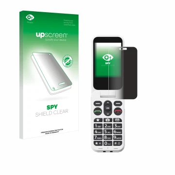 Parte frontale di una confezione del prodotto con il logo del marchio upscreen. Accanto è raffigurato il dispositivo Doro Leva