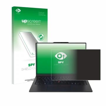 Parte frontale di una confezione del prodotto con il logo del marchio upscreen. Accanto è raffigurato il dispositivo Lenovo Th