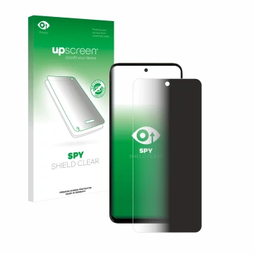 Parte frontale di una confezione del prodotto con il logo del marchio upscreen. Accanto è raffigurato il dispositivo Motorola 