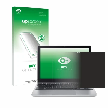 Parte frontale di una confezione del prodotto con il logo del marchio upscreen. Accanto è raffigurato il dispositivo Acer Chro