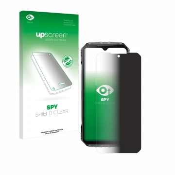 Parte frontale di una confezione del prodotto con il logo del marchio upscreen. Accanto è raffigurato il dispositivo Doogee S 
